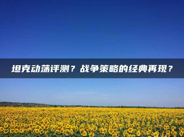 坦克动荡评测？战争策略的经典再现？